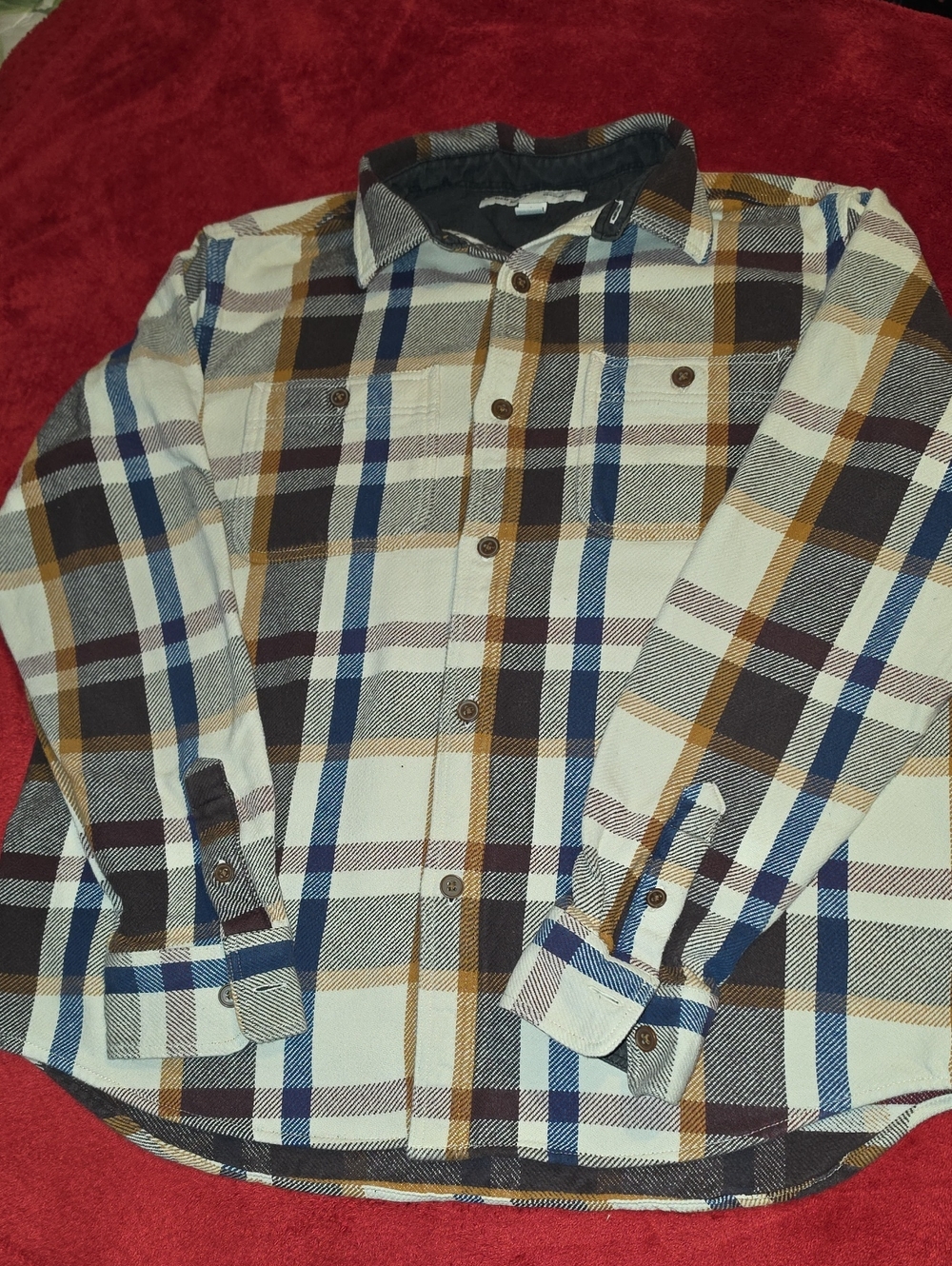 Men's Old Navy Plaid Button-Down Shirt in Cream, Blue & Brown